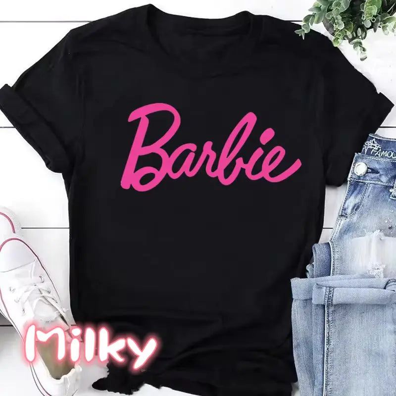 Ladies Short Sleeve Summer Tshirt Fashion Women Graphic T Top Shirt Barbie Print T-shirts Cartoon Female Tee T-Shirt 2024