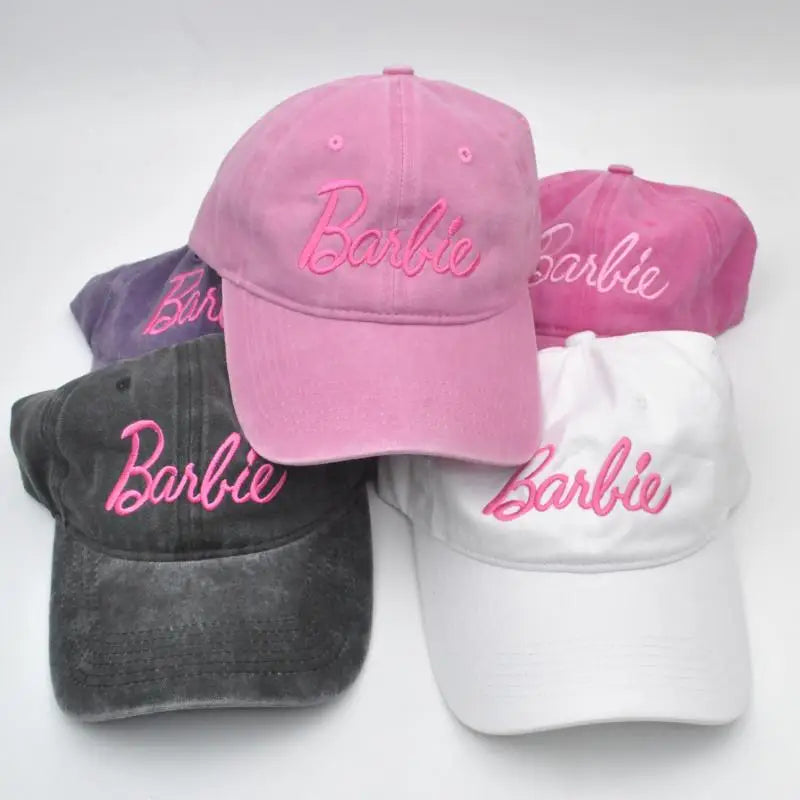 Anime New Letter Barbie Hat Vintage Washed Baseball Hat Women's Korean Edition Cute Embroidered Curved Eaves Duck Tongue Hat