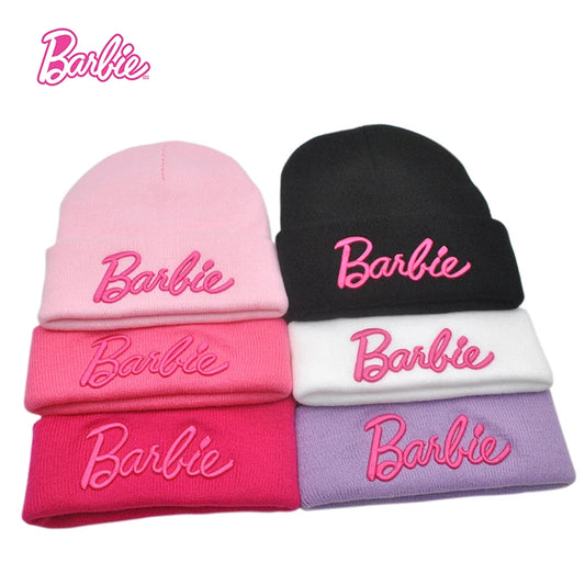 Barbie Hat Knitted Hat Cute Pink Pullover Hat Couple Ski Cap Kawaii Anime Accessories Winter Warm Women Christmas Gift Girl Toys