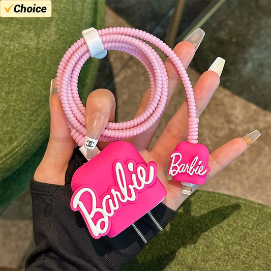 Barbie Data Cable Protective Cover IPhone 20W Cute Girl Heart Kawaii Anime Charging Head Decoration Sleeve Bag